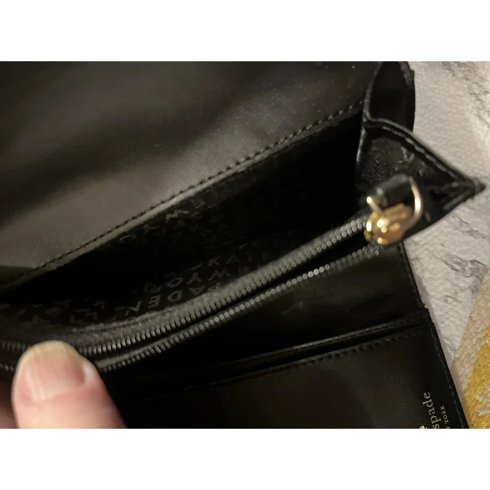 Kate Spade Street Callie Pebble Leather Tri-fold Wallet Black, Vintage [L]